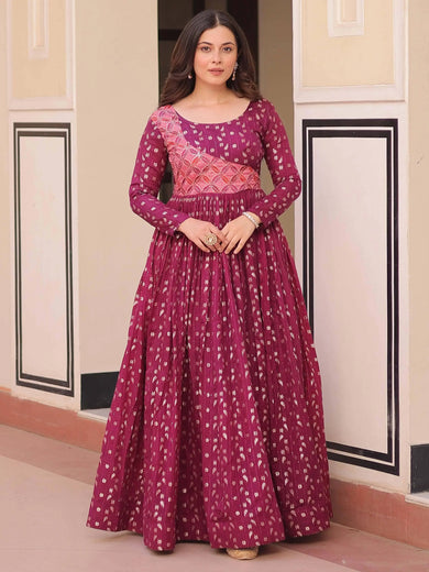Lovely Wine Zari Weaving Cotton Traditional Gown